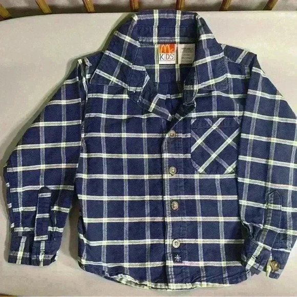 100% vintage cotton toddler boy button down holiday plaid flannel no flaws 3T - Picture 2 of 4